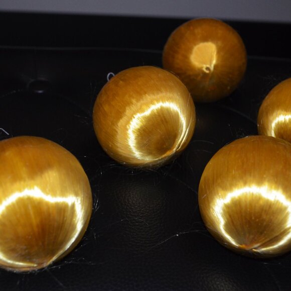 Handmade Holiday Ornaments 5 Balls Yellow Shiny Styrofoam Nylon Threaded Hooks - Picture 6 of 6